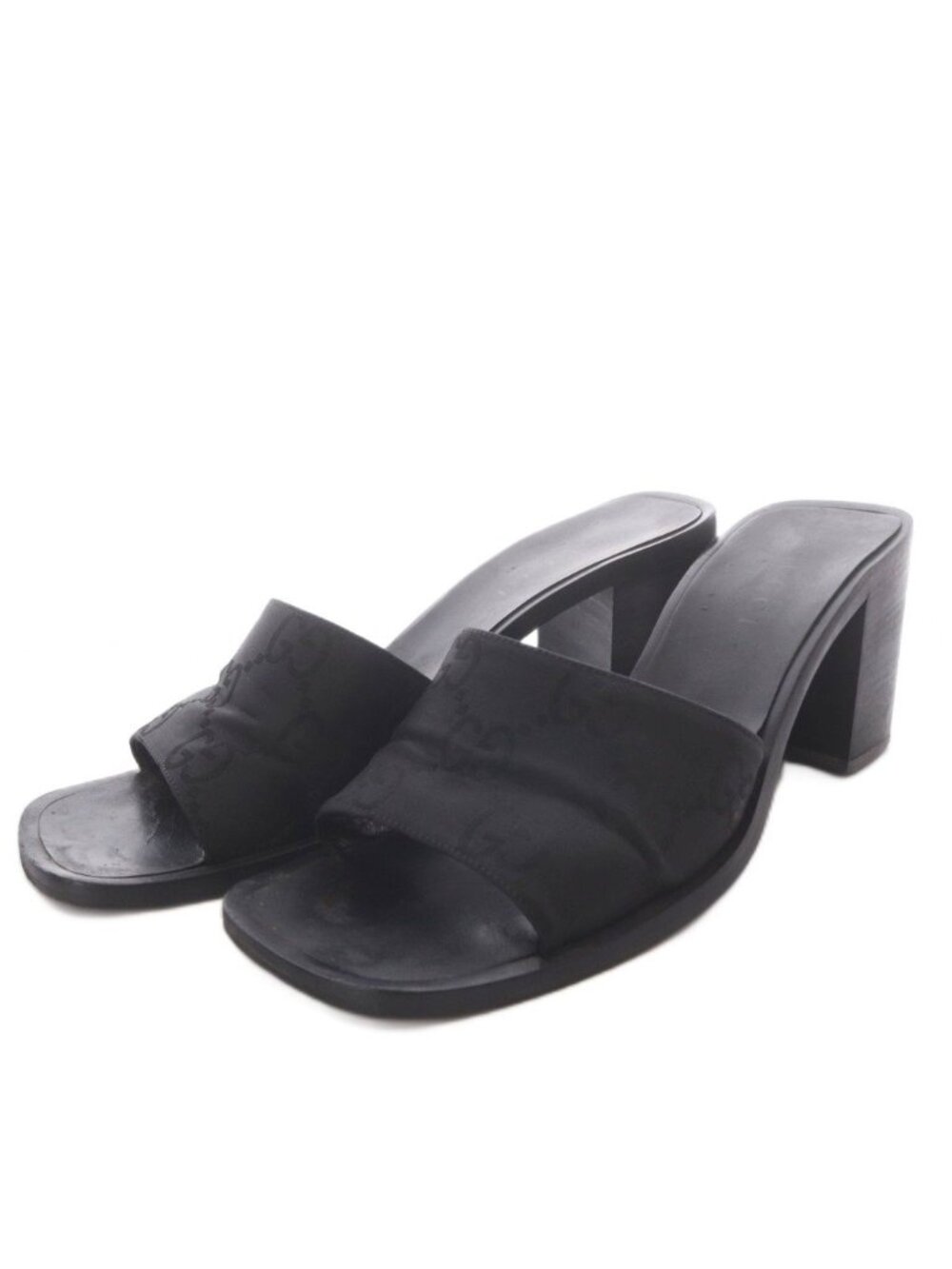 Gucci Sandals Block Heels Square Toe GG Logo c Black 37